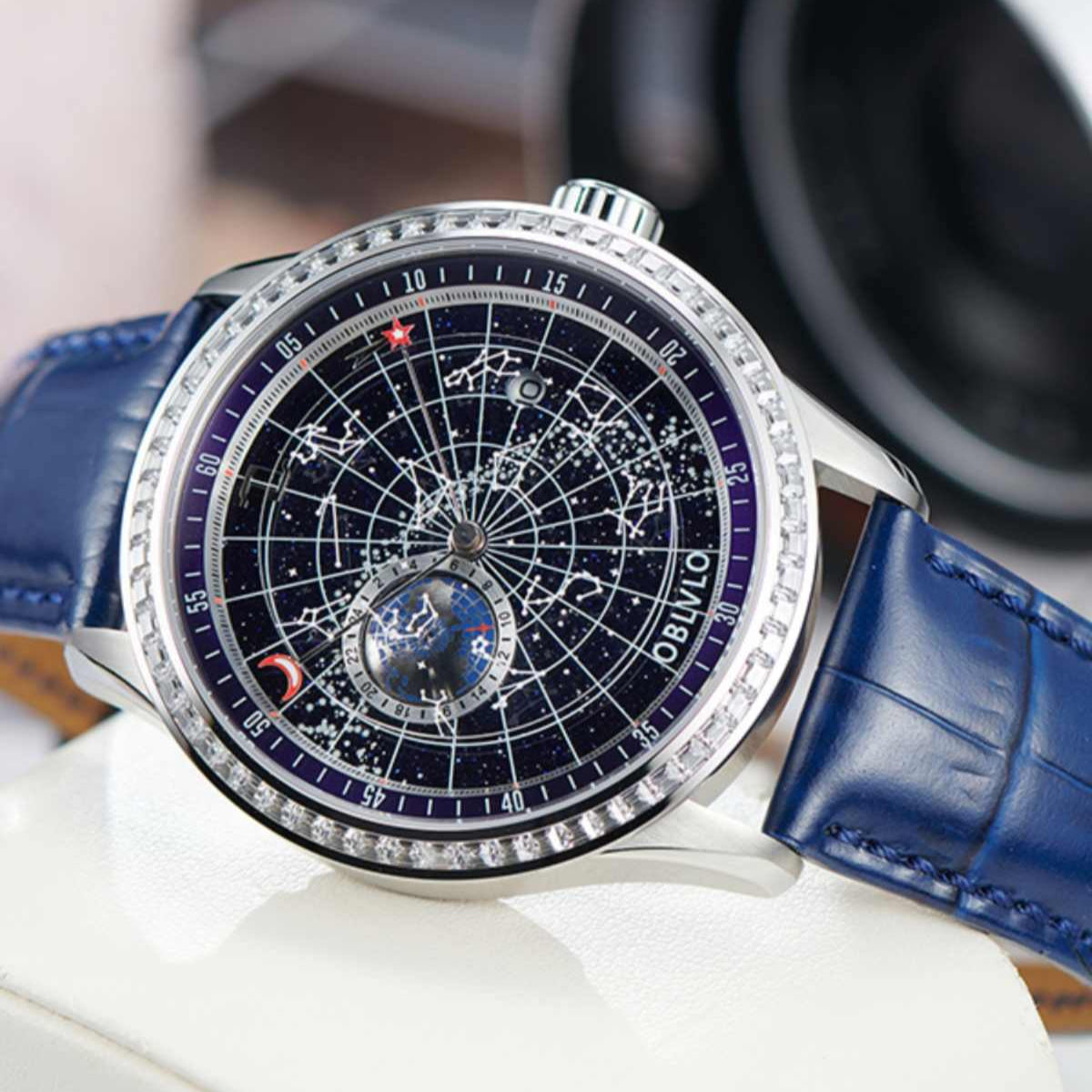 OBLVLO  | Dual time zone mechanical diamond-set watch