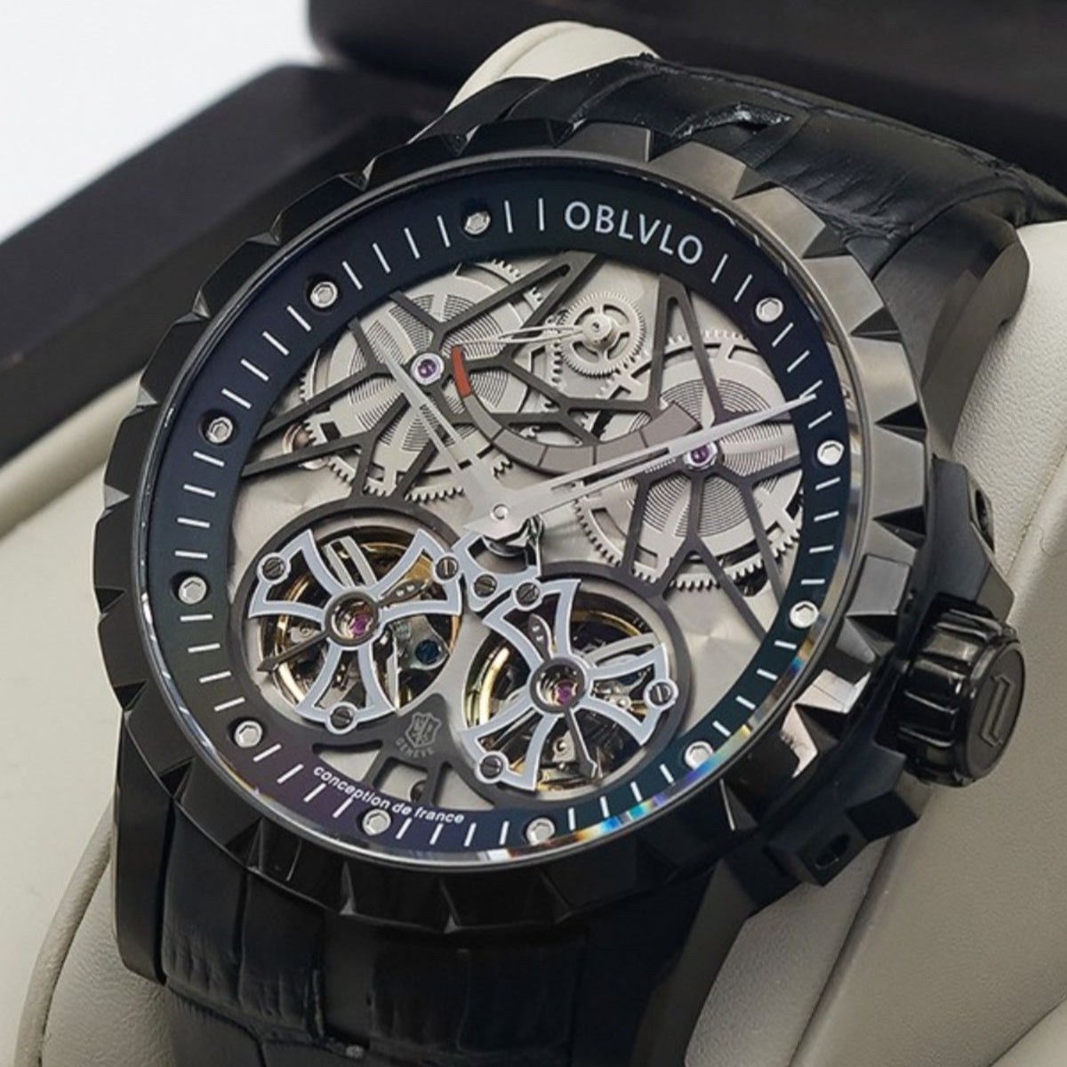 OBLVLO | Men's Watch With Double Tourbillon Power Reserve Display