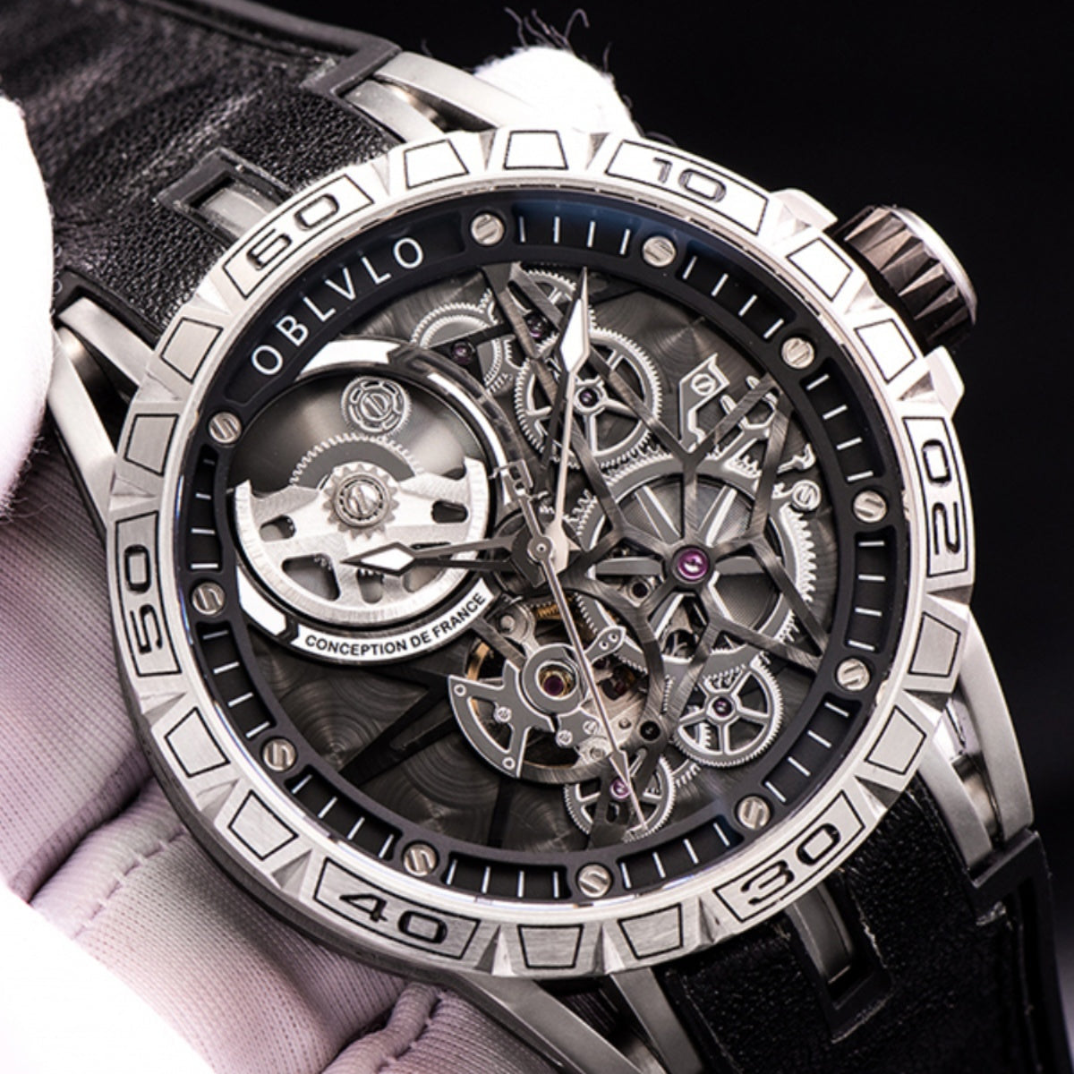 OBLVLO | Men's Large Dial Automatic Mechanical Watch With Tourbillon