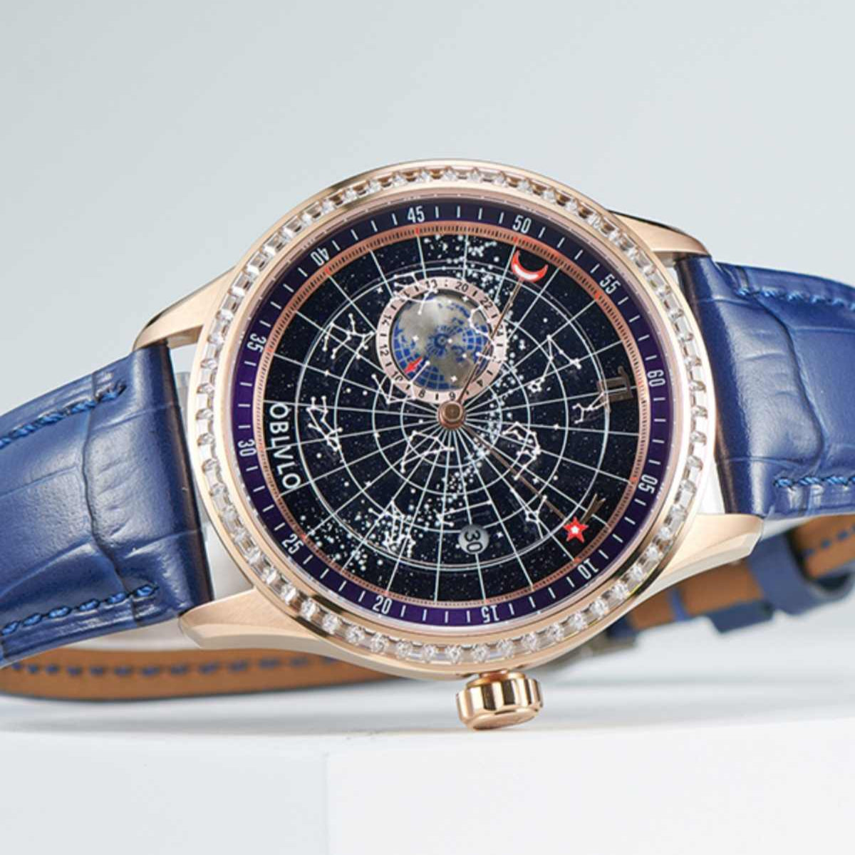 OBLVLO  | Dual time zone mechanical diamond-set watch