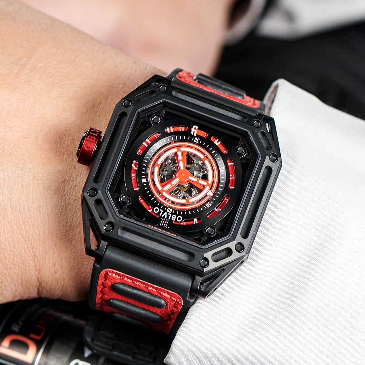 OBLVLO | Mechanic Watch Fashion Square Openwork