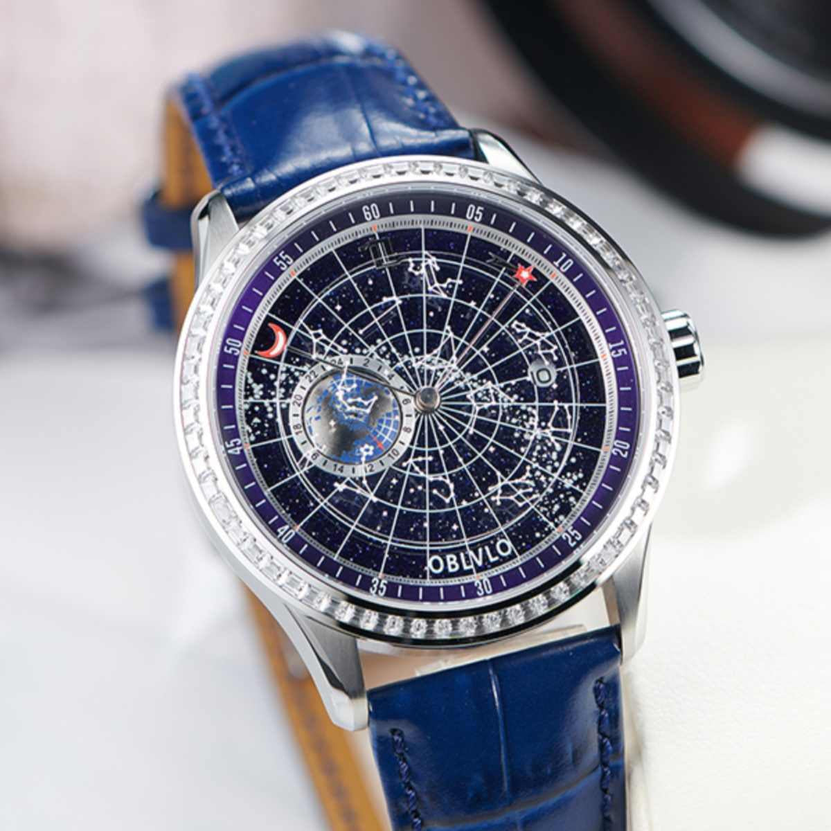OBLVLO  | Dual time zone mechanical diamond-set watch