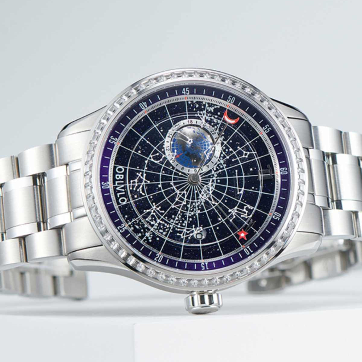 OBLVLO  | Dual time zone mechanical diamond-set watch