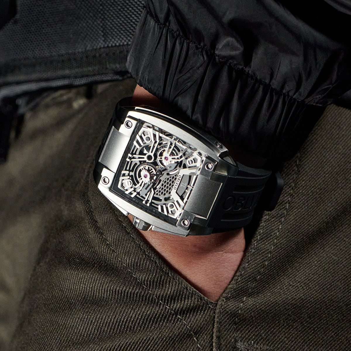 OBLVLO | Men's Large Dial Square Openwork Mechanical Watch Tourbillon