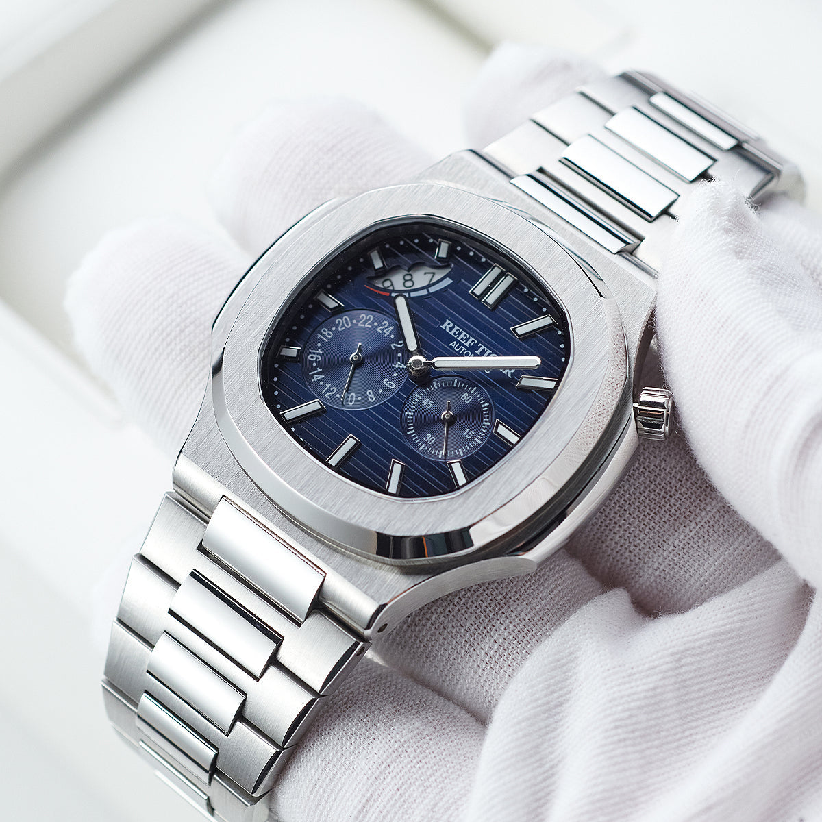 REEF TIGER | Luxury Men's 44mm Square Crystal Bezel Automatic Watch
