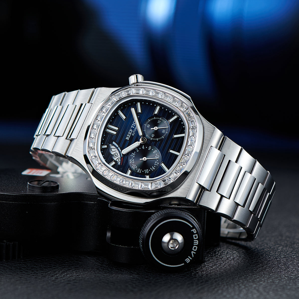 REEF TIGER | Luxury Men's 44mm Square Crystal Bezel Automatic Watch