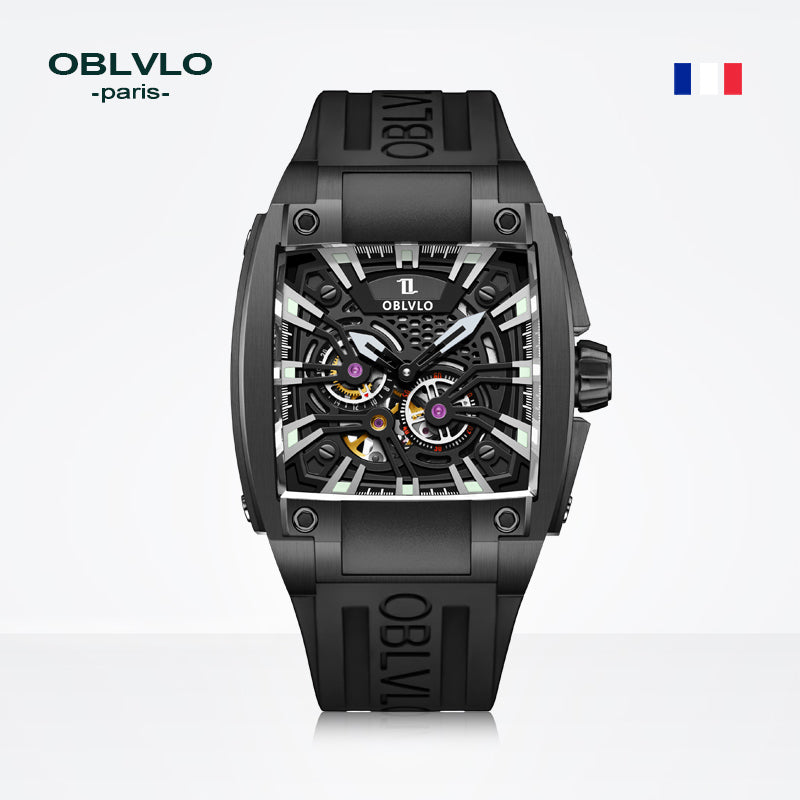 OBLVLO | Men's Large Dial Square Openwork Mechanical Watch Tourbillon