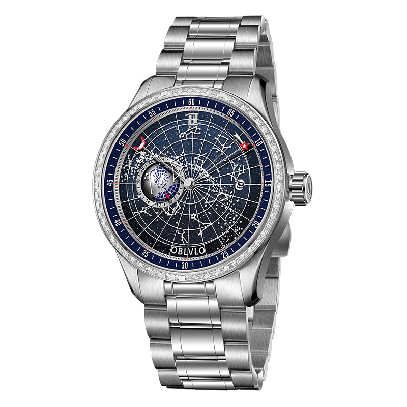 OBLVLO  | Dual time zone mechanical diamond-set watch