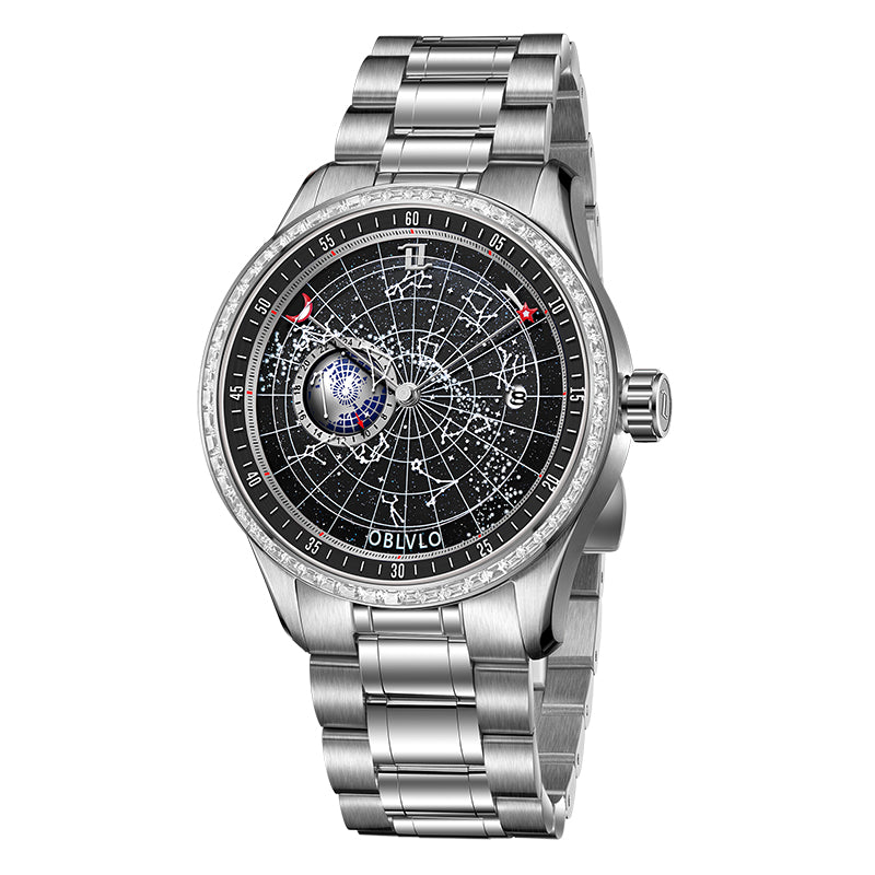 OBLVLO  | Dual time zone mechanical diamond-set watch