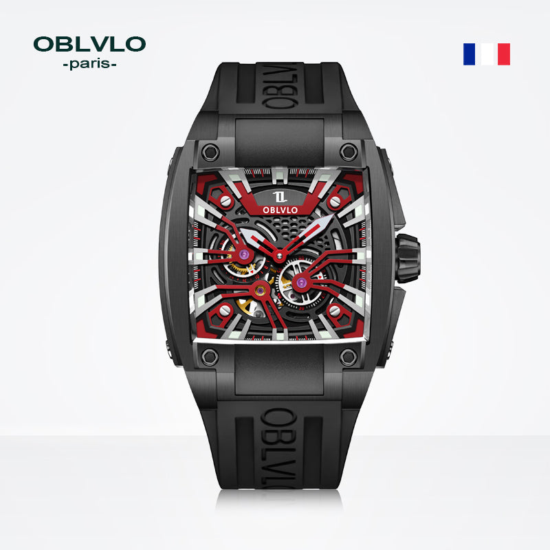 OBLVLO | Men's Large Dial Square Openwork Mechanical Watch Tourbillon