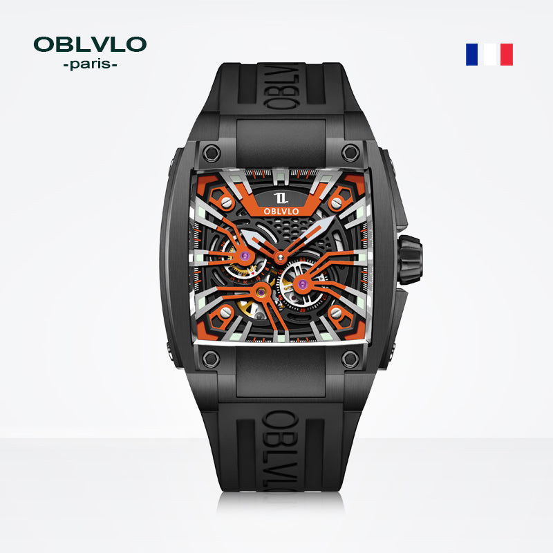 OBLVLO | Men's Large Dial Square Openwork Mechanical Watch Tourbillon