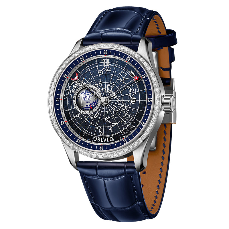 OBLVLO  | Dual time zone mechanical diamond-set watch