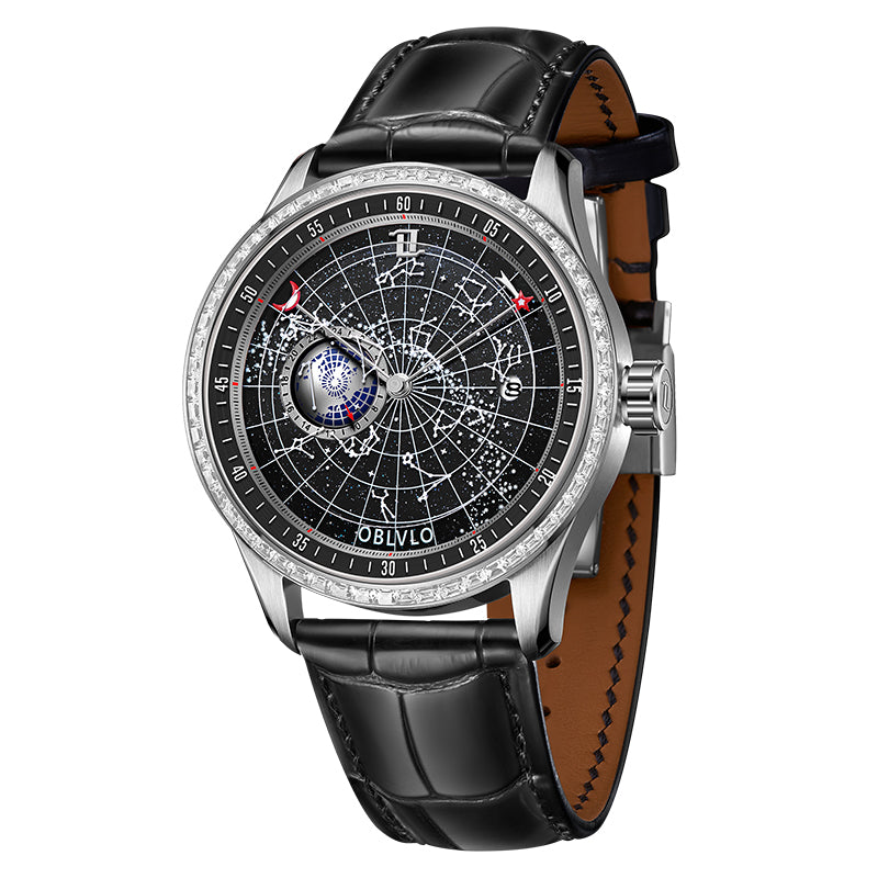 OBLVLO  | Dual time zone mechanical diamond-set watch