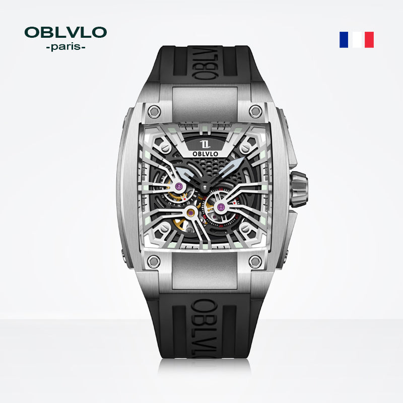 OBLVLO | Men's Large Dial Square Openwork Mechanical Watch Tourbillon