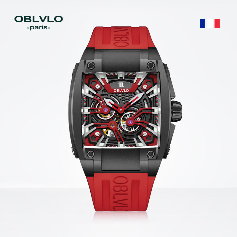 OBLVLO | Men's Large Dial Square Openwork Mechanical Watch Tourbillon