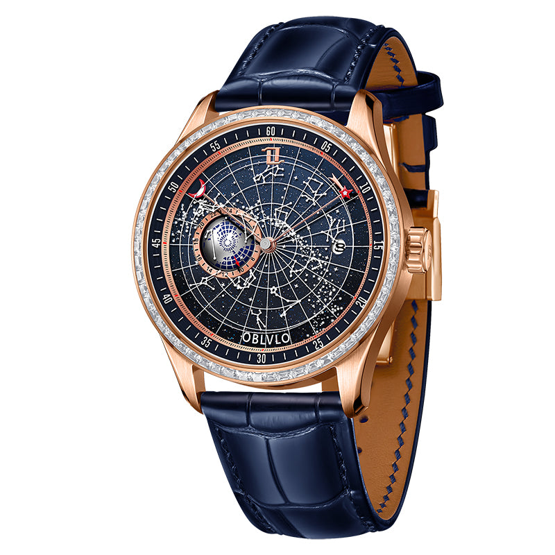 OBLVLO  | Dual time zone mechanical diamond-set watch