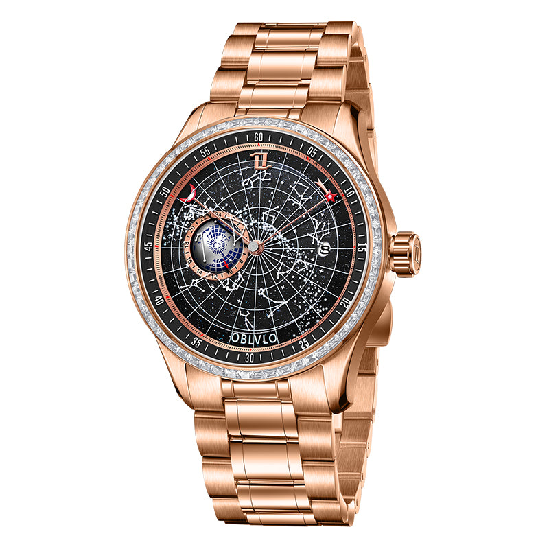 OBLVLO  | Dual time zone mechanical diamond-set watch