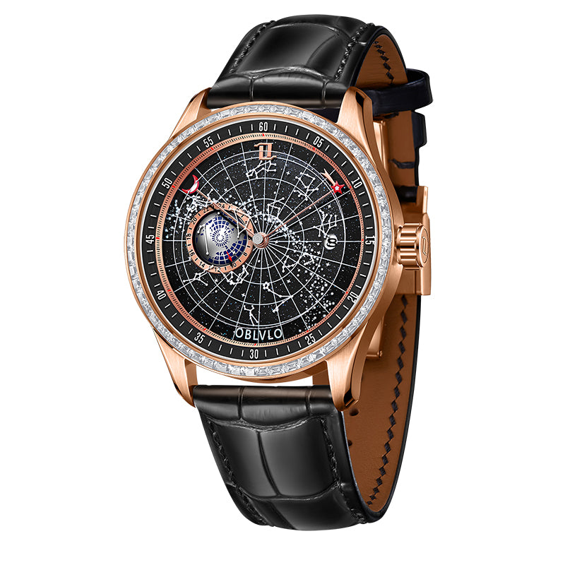 OBLVLO  | Dual time zone mechanical diamond-set watch